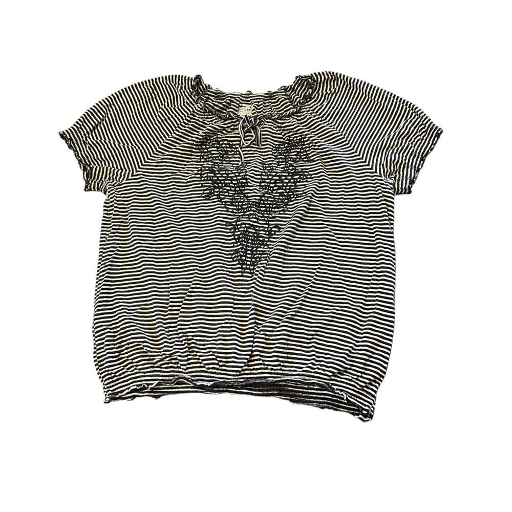 [Faded Glory] BOGO $1 Black and White Striped Top Embroidered Details